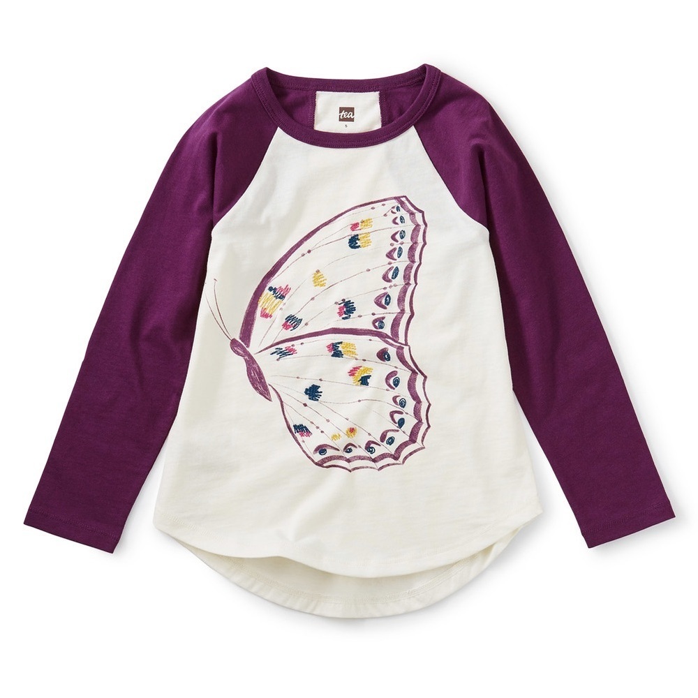 Tea Collection Purple and White Butterfly Long Sleeve Tee